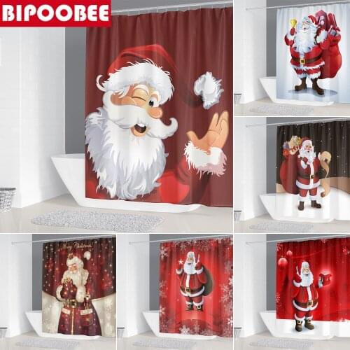 Merry Christmas Bathroom Shower Curtain Santa Claus Festival Party Decoration Bath Curtains Xmas Fabric Bathtub Screen