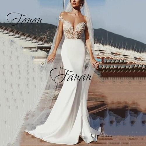 Sexy O-Neck See-Through Wedding Dresses Mermaid Lace Appliques Short Sleeve Bridal Gown vestidos de novia Свадебное платье