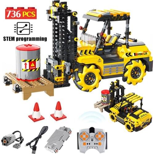 Remote Control Excavator Engineering Car Building Blocks City Technical RC Forklift Vehicle Creator Bricks Toys For Children