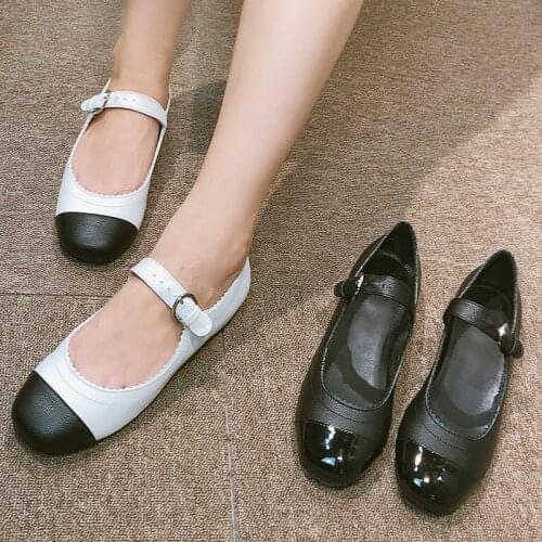 Flattie shoes womens shoes fashion2021 spring and autumn shoes Mary Jane black and white color matching flat shoes casual shoes