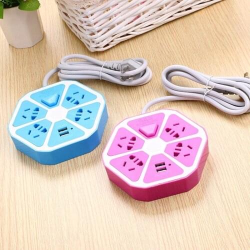 USB socket with switch creative multi-functional multi hole row plug intelligent hexagonal circular home office socket