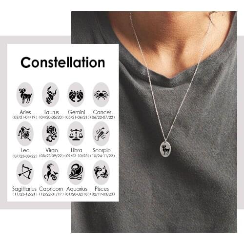 Visunion Fashion Constellations Necklace for Women Custom Sagittarius Cancer Aquarius Engraved Pattern Necklace for Women New