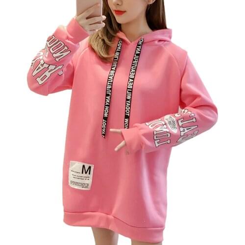 Zuolunouba Winter Women Fleece Hoodie Sweatshirt Print Harajuku Letter Pullover Fashion Loose Long Sleeves Pink Tops Female 2019