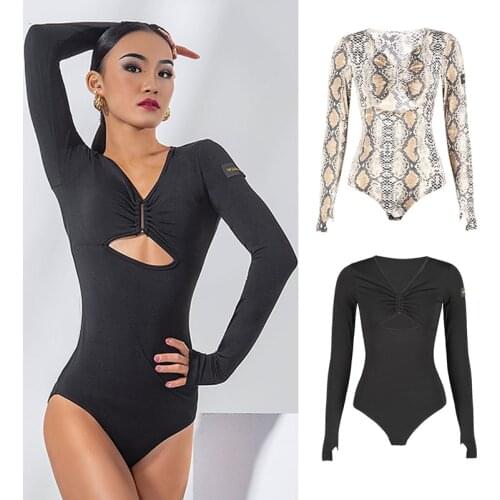 Latin Dance Costume Women Long Sleeves V-Neck Tops New Practice Clothing Cha Cha Samba Tango Competition Wear Leotards DNV14631