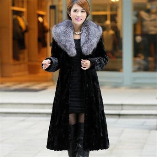 High-end Faux Fur Coat Winter Imitation Mink Fur Long Coat Plus Size S-6XL Imitation Fox Big Fur Collar Fashion Coat Women Coat