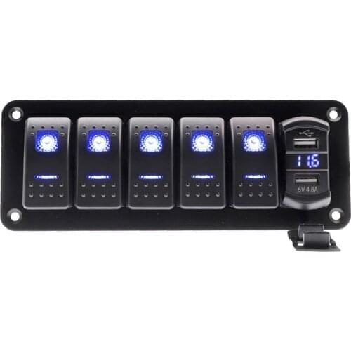 5Gang 7Gang LED ON-OFF Toggle Switch Panel with Dual USB 4.8A Socket Charger Voltmeter For Car SUV Marine RV Truck Camper Boat