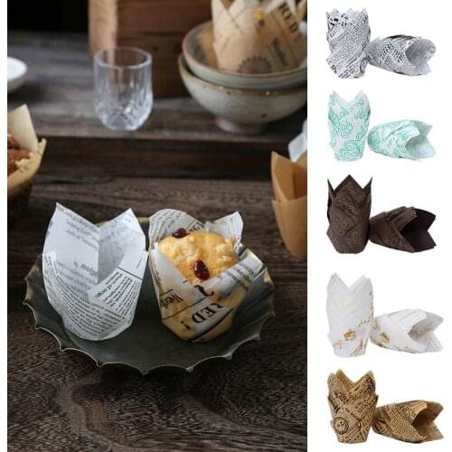 50pcs/lot Tulip Muffin Cupcake Paper Cups Oilproof Cupcake Liner Baking Muffin Box Cup Case Cake Decorating Tools Party Supplies