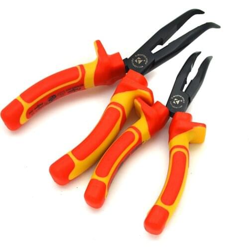 6/8" Insulated Bent Nose Pliers Multitool Wire Stripper Bolt Cutter Professional Long Nose Cutting Plier for Electrical Industry