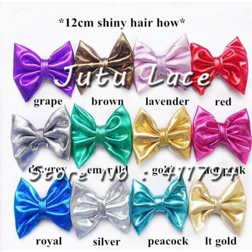 60 pcs/lot , 12cm Wolesale Shiny Metallic Hair Bows Bling Glitter Hairbows For DIY headband hair accessories