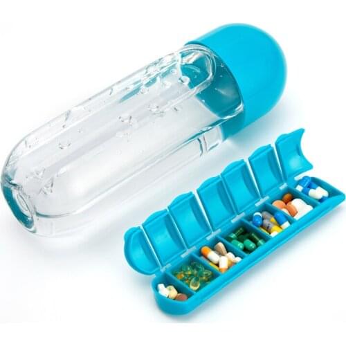 600Ml Water Bottle with Pillbox Plastic Drink Bottle with Medicine Pills Box Travel 7 Days Drug Organizer Drinking Container
