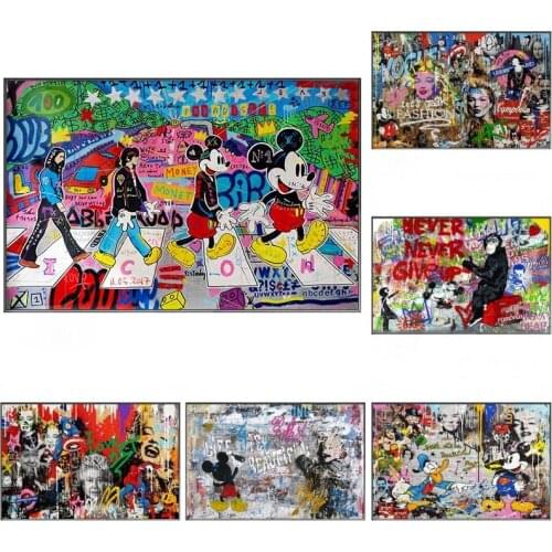 Disney Mickey Mouse and Donald Duck Graffiti Art Posters and Prints Disney Animals Canvas Painting Wall Pictures Abstract Decor
