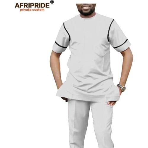 Dashiki Men African Clothing Set Dashiki Tops Blouse Pants 2 Piece Sport Suit Short Sleeve Tribal Wear AFRIPRIDE A1916071