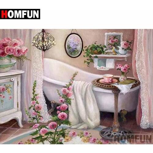 HOMFUN Full Square/Round Drill 5D DIY Diamond Painting "Bathroom flower" 3D Diamond Embroidery Cross Stitch Home Decor A18633