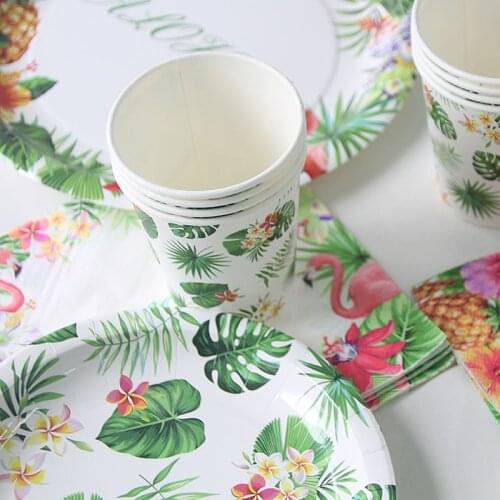 Aloha Flamingo Theme Party Decoration Cup Plate Napkins Tropical Party Birthday Summer Hawaiian Disposable Tableware Supplies