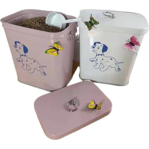 Home Food Storage Boxes for Pets Food , Rice, Powder , Laundry , Flour Contanier Kitchen Metal Bins with Dog Pattern