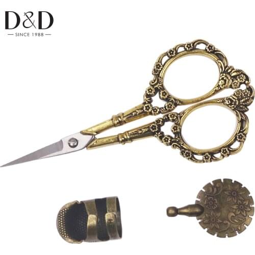 D&D European Retro Sewing Kits Sewing Thimble / Vintage Sewing Scissors /Thread Cutting Patchwork Tool DIY Sewing Tools Set