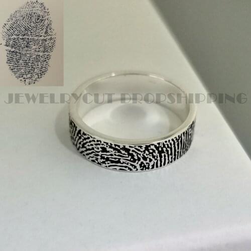Custom 925 Sterling Silver FingerPrint Ring Engrave Name Rings for Lover Baby Gift Mothers Day Gift Jewelry