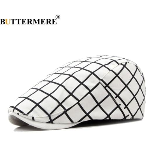 BUTTERMERE Plaid Beret Hats Women White British Cotton Flat Cap Male Checkered Classic Fashion Designer Casual Gatsby Caps