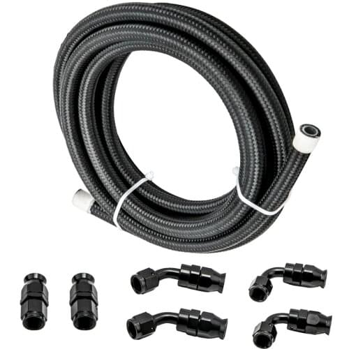 Fuel Fitting Kit/AN6 12FT Braided Black Nylon E85 PTFE Fuel Hose E85 for racing cars/motor bike 1000 Working PSI/5000 Burst PSI