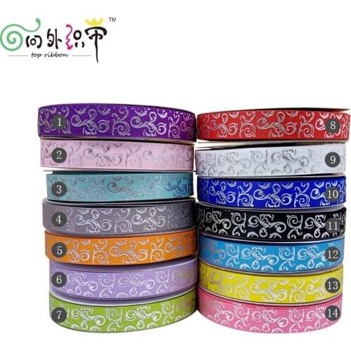 Foil Ribbon Free shipping 7/8" 50 yards for one color Silver Swirl ribbon printed grosgrain ribbon SP-38-022