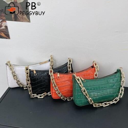 2021 Hot Small Purse Ladies Handbags Fashion Women Alligator Pattern Thick Chain Small Handbags Underarm Shoulder Bag
