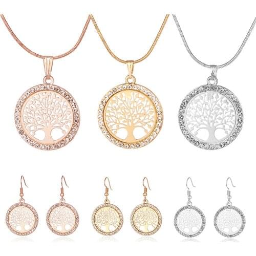 Hot Tree of Life Crystal Round Small Pendant Necklace 3 colors Bijoux Collier Elegant Women Jewelry Gifts Dropshipping