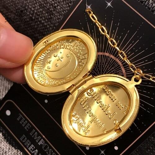 Copper Oval Moon Star Pendant Necklace Petite Elliptical Photo Phase Box DIY Fragrance Essential Oil Diffuser for Women