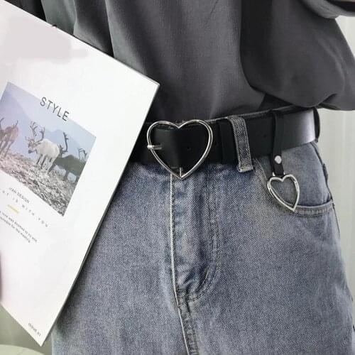 Fashion Women PU Leather Alloy Love Pin Buckle Belts Black Retro Belt Fress Jeans Decorative Female Solid Color Waistband Gifts