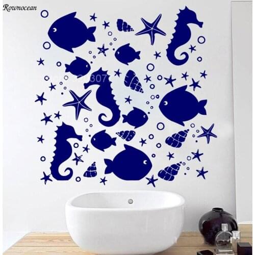 Starfish Seahorse Sea Snail Ocean Animal Wall Decals Home Decor Bathroom WC Washroom Vinyl Waterproof Adhesive Tiles Mural B-03