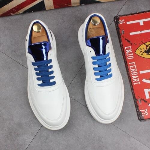 Korean style mens casual white shoes lace-up original leather shoe streetwear platform sneakers trend breathable footwear zapato
