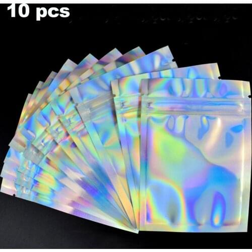 10pcs set Lashes Packaging Boxes Idea Holographic Laser Zip Lock Party Favor Bag Eyelashes Lash Package Box Wholesale