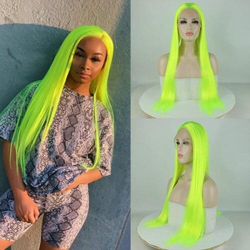 Neon Green Lace Front Wigs Long Straight Hair 22 Inch Wigs for Fahison Women Synthetic Lace Front Wigs with Natural Hairline
