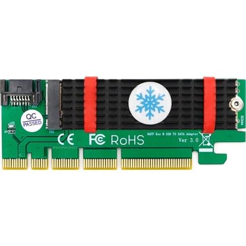 NGFF M.2 B Key SATA-Bus SSD to SATA3 Adapter PCI Express x1 x4 x8 x16 Slot SATA Cable Heatsink Suppor 2230 2242 2260 2280 M2 SSD
