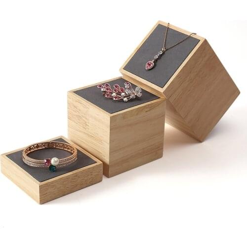 New product wooden jewelry stand microfiber square column beige dark gray ring bracelet jewelry display stand props