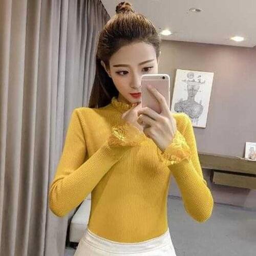 2020 Autumn Knitted Slim Sweaters Solid Knitted Female Cotton Soft Elastic Color Pullovers Bandage Long Sleeve Sweaters Women