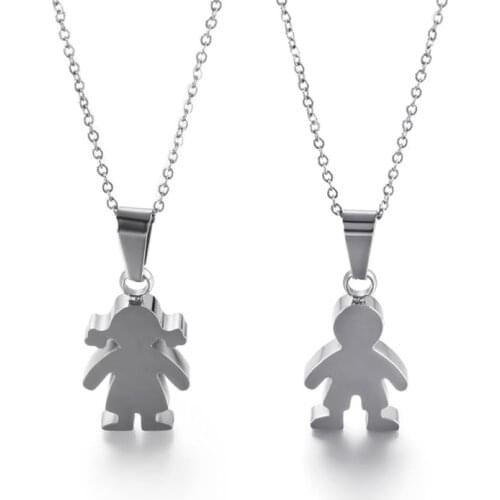 Stainless Steel Boy Girl Kids Pendant Necklace Women Child Birthday Silver Gold Color Choker Necklace Family Jewelry