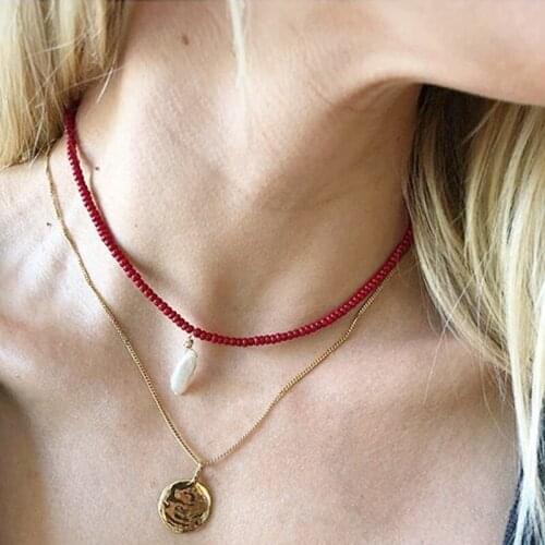 Exquisite Women Beads Freshwater Pearl Necklace Red Blue Khaki Beads Naszyjnik Stackable Bohemian Party Wedding Friendship