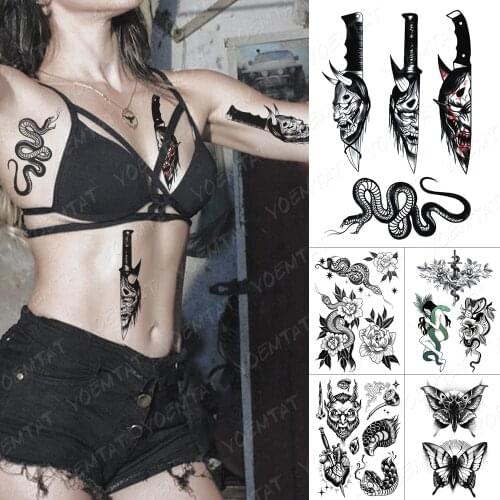 Waterproof Temporary Tattoo Sticker Old School Prajna Demon Knife Flash Tattoos Snake Rose Body Art Arm Fake Tatoo Women Men