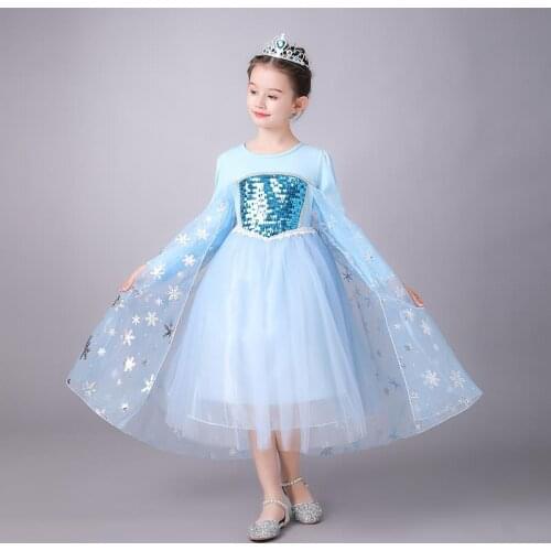 Disney Elsa Princess Girls Dress Kids Dresses for Girls Christmas Dress Up Costume Party Frozen Long Sleeve Elegant New Year