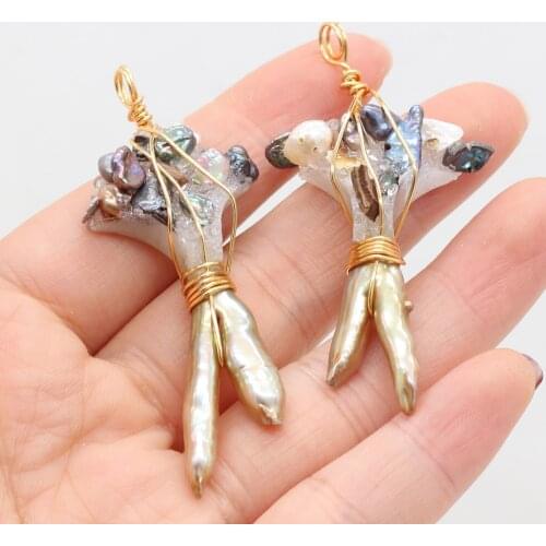 Natural Baroque Freshwater Pearl Pendant Irregularly Colorful Pearl Charms for DIY Necklace Gift Jewelry Size 28x70mm