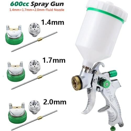 G2008 Professional HVLP 600ML 1.4/1.7/2.0mm Nozzle Gravity Pneumatic Air Paint Spay Gun For Car Auto Repair Tool Painting Kit
