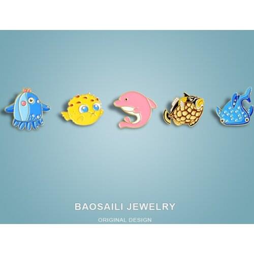 Lovely Sea Fish Dolphin Seahorse Octopus Enamel Pins Bag Pin Badges for Girls Kids