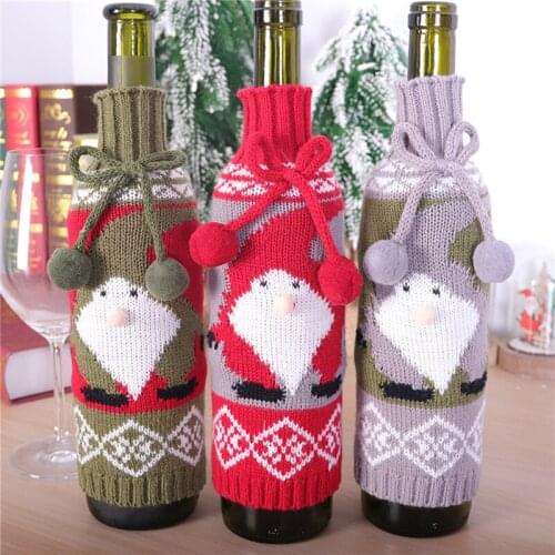 Handmade Christmas Knitted Red Wine Bottle Decoration Novelty Bowknot Santa Claus Bottle Set For Home Christmas Decorations