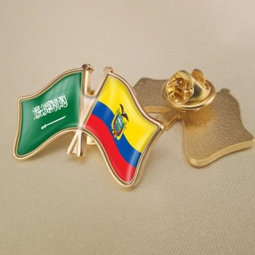 Saudi Arabia and Ecuador Crossed Double Friendship Flags Lapel Pins Brooch Badges