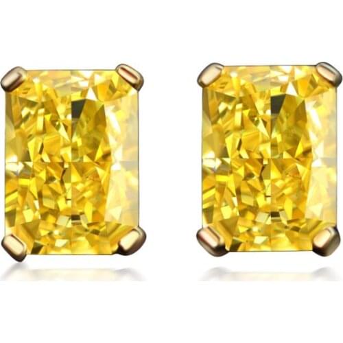 Classic 100% 925 Sterling Silver 5*7mm Created Moissanite Citrine Gemstone Earrings Ear Studs Wedding Fine Jewelry