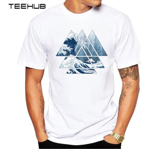 TEEHUB Mens New Fashion Geometry Misty Forest Wave Design Short Sleeve T-Shirt Cool Printed Tops Hipster Tee Shirts