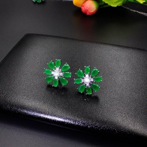 Round Flower Petals Stud Earrings For Women 2018 new Fashion Bridal Wedding Accessories cubic zirconia Gem Crystal Jewelry
