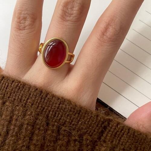 SHANICE French style 925 sterling silver open ring red agate ring minimalist fashion female design sense ins net red ring punk