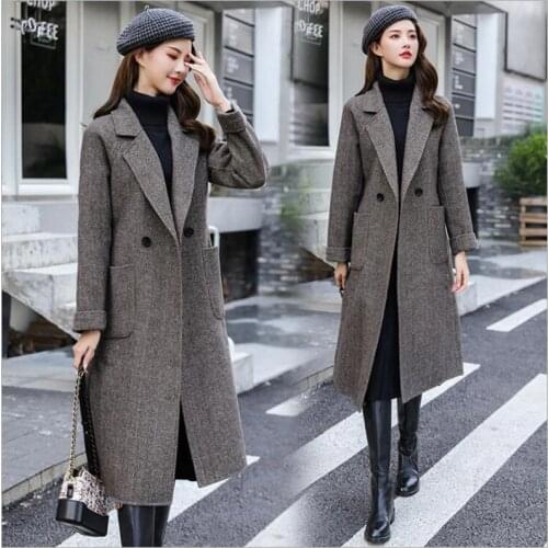 Womens Jackets And Coats 2019 Women Work Solid Vintage Winter Office Long Sleeve Button women Woolen Coat Feminine Coat Z279