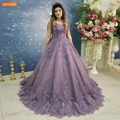 Dark Purple Evening Dress For Women 2020 Vestido De Festa Lace Appliqus Beaded Ball Gown Formal Dresses Long Party Abendkleider